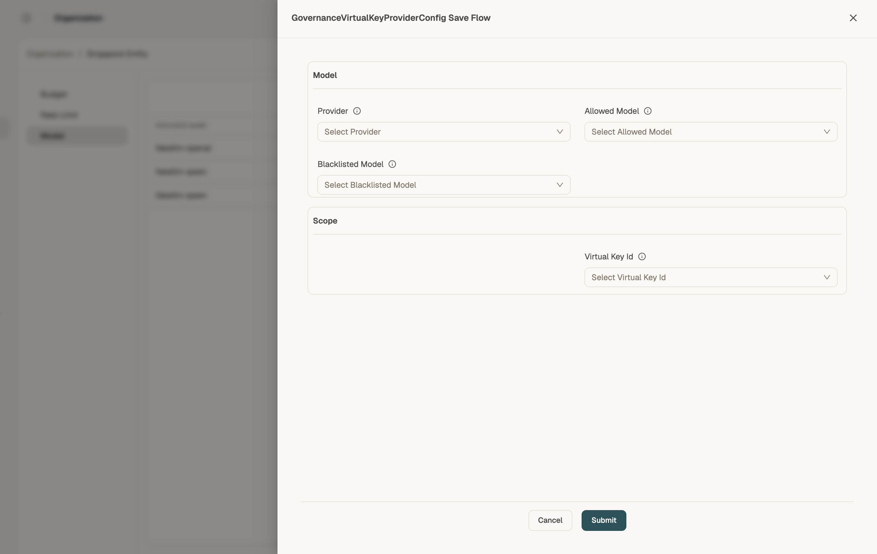 Create organization model allowlist form